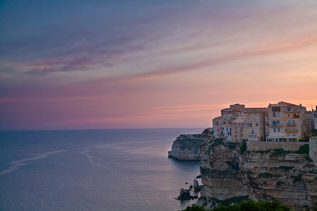 Sunset in Bonifacio - a commune at the southern tip of the island of Corsica, in the Corse-du-Sud department of France.