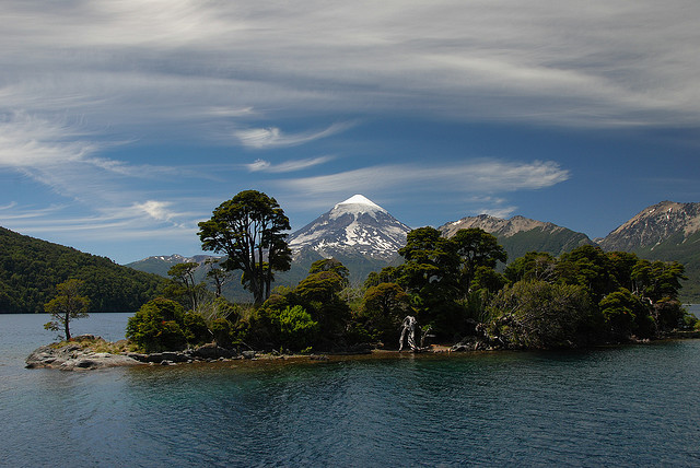 by Laurent L. on Flickr.Lago Huechulafquen with Volcan Lanin in the background - Patagonia, Argentina.