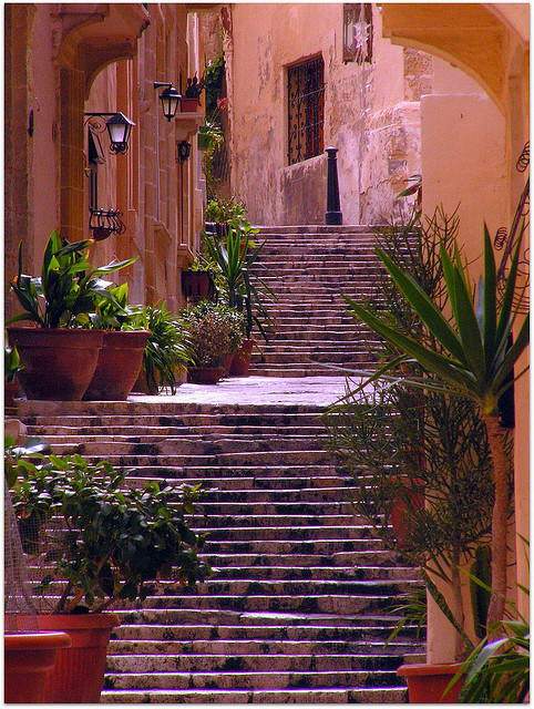 Steps in the old city of Birgu, Malta
