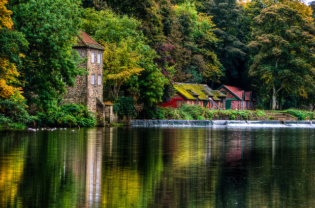 Old Fulling Mill and Boathouse on the River Wear in Durham city, England