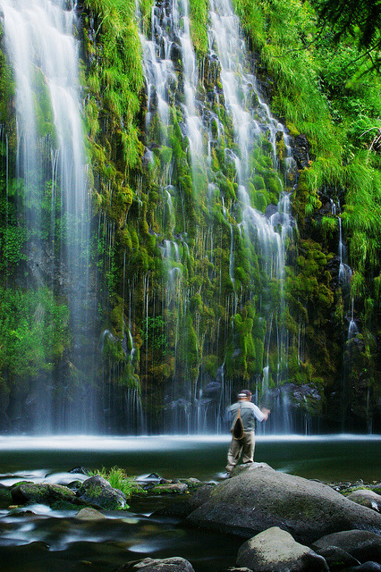 Fisherman at Mossbrae Falls, California, USA