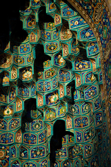 Blue tiles on the facade of the St. Petersburg Mosque, Russia