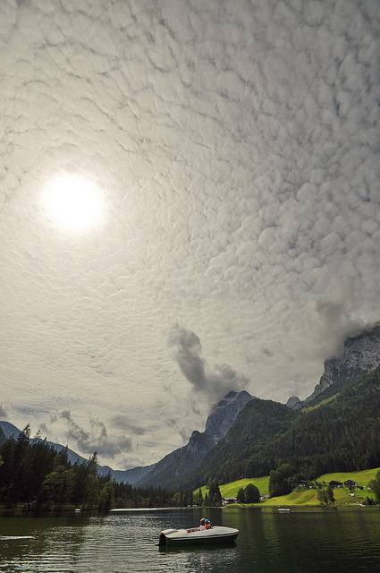 Cloudy sky above Hintersee, Bavaria, Germany