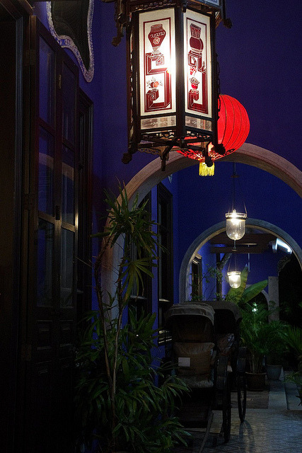 The Blue Mansion at night in Georgetown, Malaysia
