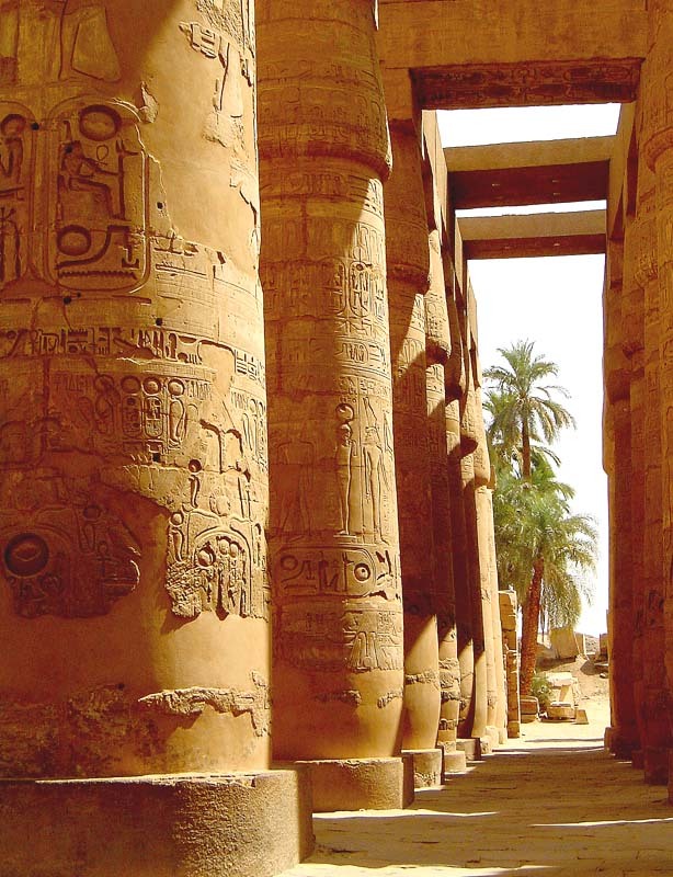 The ancient columns of Karnak Temple near Luxor, Egypt
