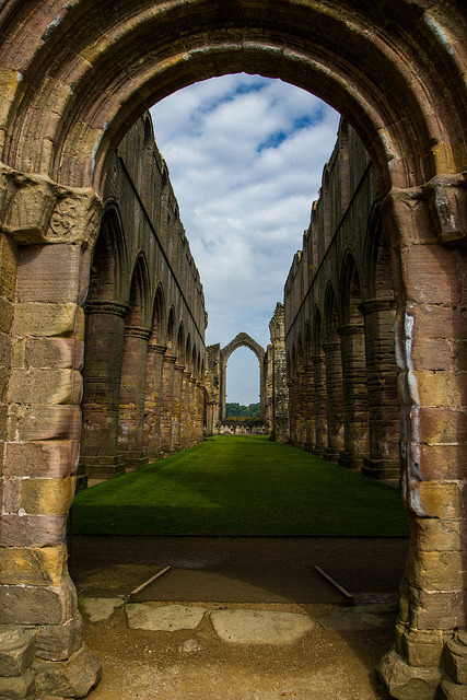 Ruins of Fountains Abbey in North Yorkshire, England
