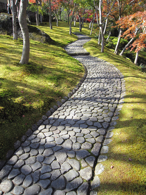 Stone pavement in the maple garden at Hakone Museum, Japan